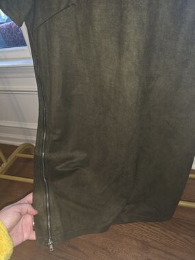 TCEC Olive Green Faux-Suede Zip Detail Dress Size Medium With Zipper Side Detail